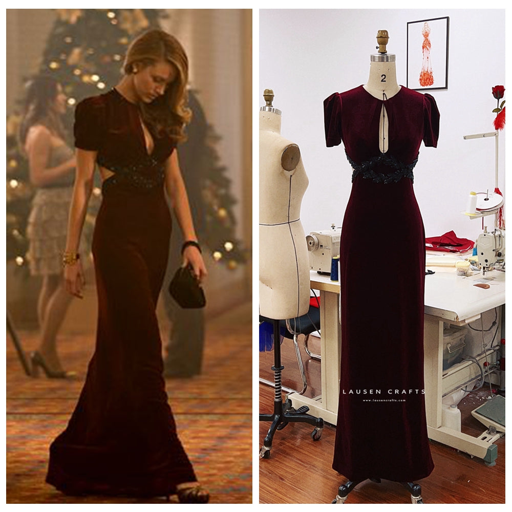 Blake Lively Inspired Burgundy Velvet Dress in The Age of Adaline LausenCrafts Blake Lively Inspired Burgundy Velvet Dress in The Age of Adaline LausenCrafts