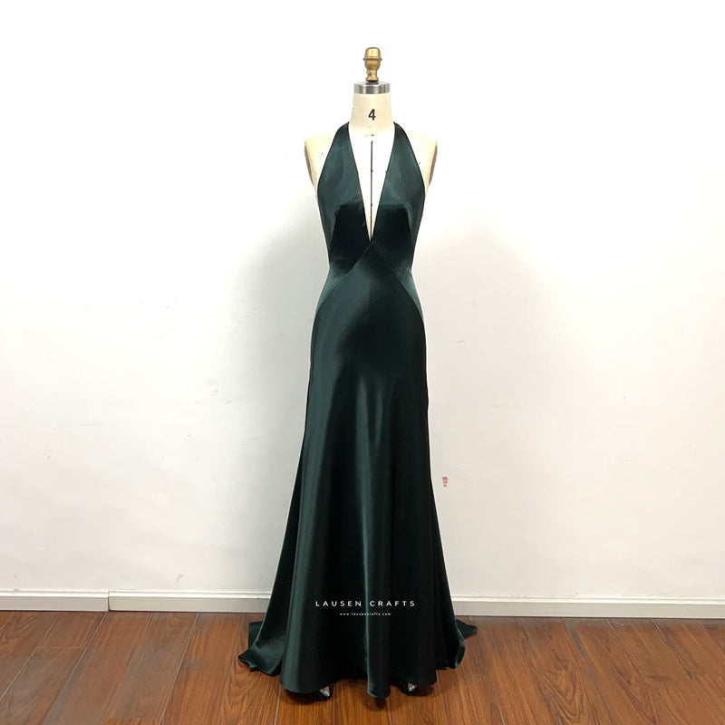 Dark Green Satin Formal Prom Dress Inspired By Paloma