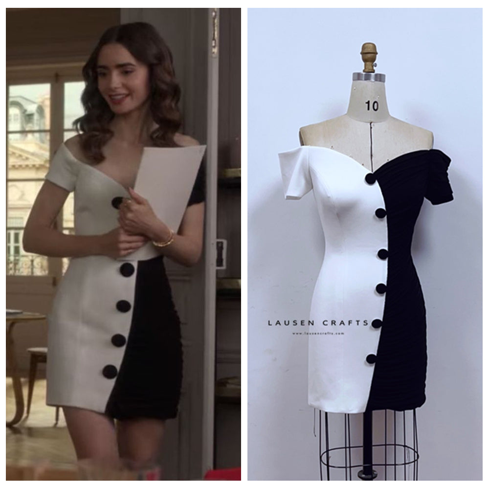 emily in paris black and white dress Emily Cooper's Masquerade Ball Look Was Inspired By Truman Capote And Eliza Doolittle
