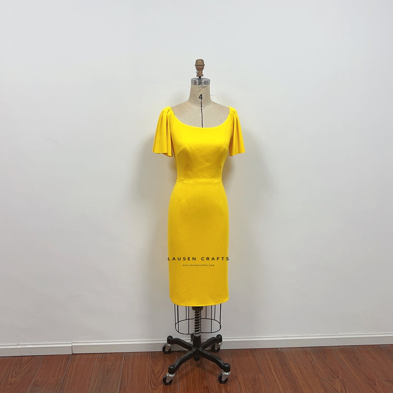 Kate Middleton Inspired Yellow Midi Cocktail Party Celebrity Dress