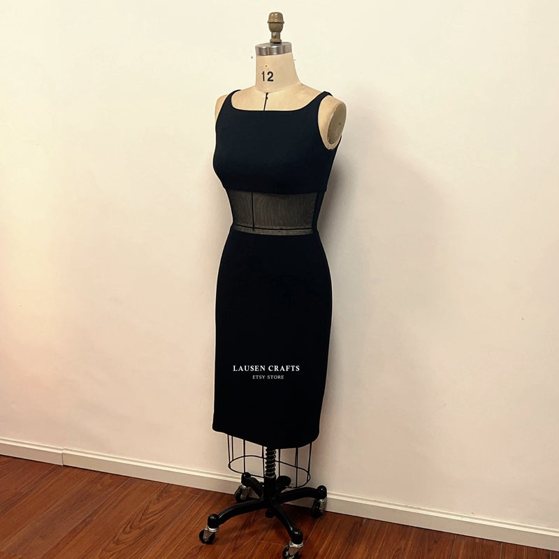 Marilyn Monroe Inspired 1950s Black Midi Cocktail Party Dress