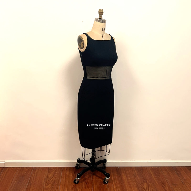 Marilyn Monroe Inspired 1950s Black Midi Cocktail Party Dress