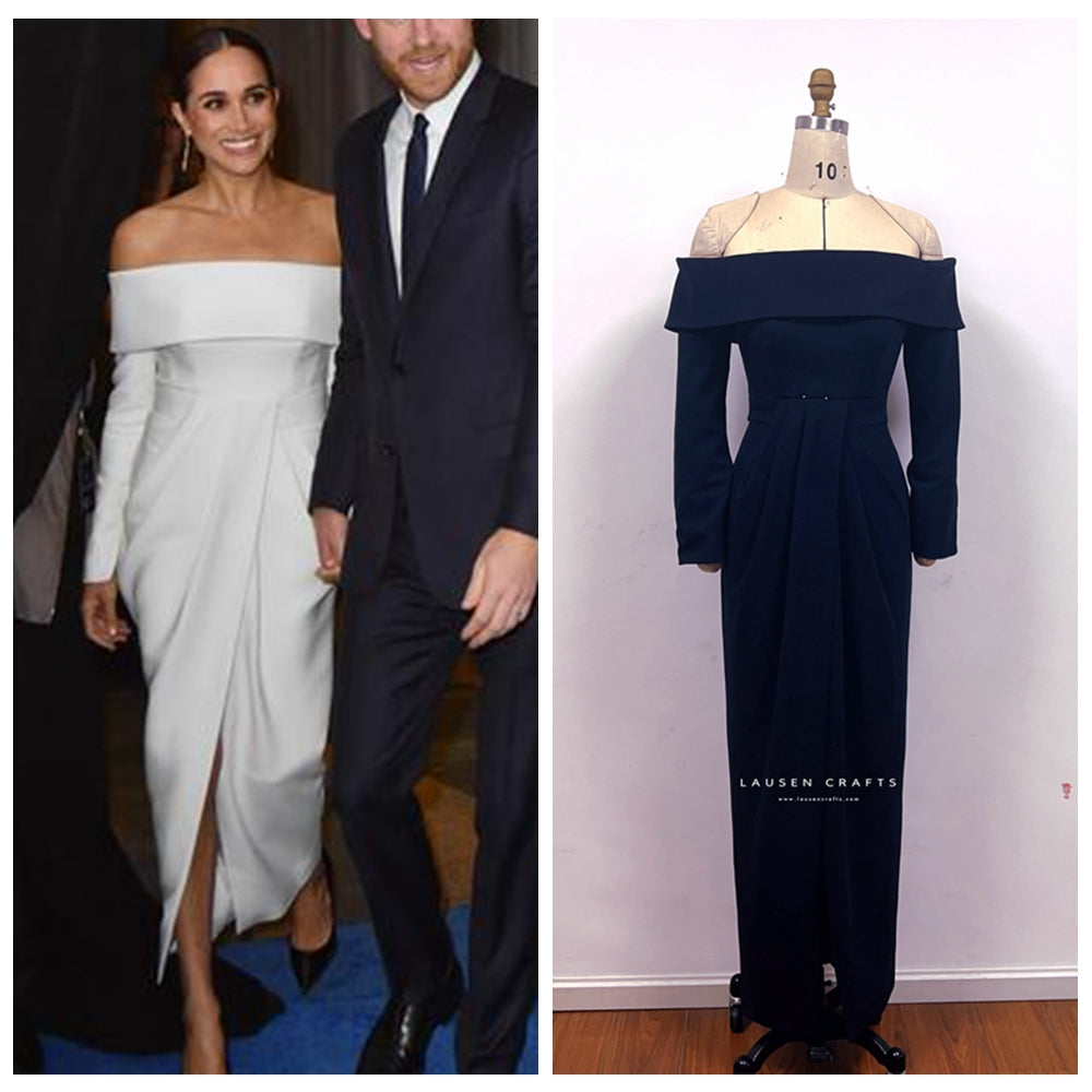 Meghan Markle Inspired White Off-the-shoulder Formal Evening Dress LausenCrafts Meghan Markle Inspired White Off-the-shoulder Formal Evening Dress LausenCrafts