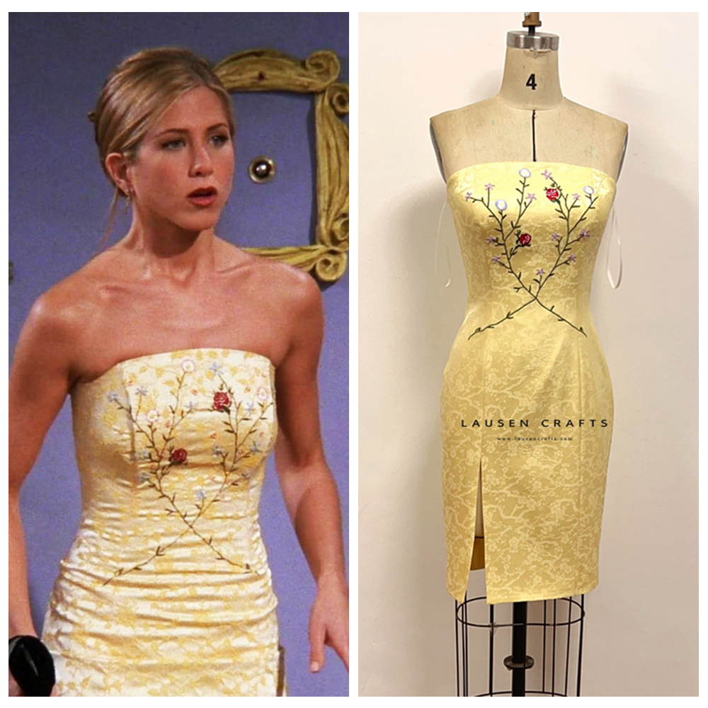 Rachel Green Yellow Embroidered Dress Friends TV Show LausenCrafts Rachel Green Yellow Embroidered Dress Friends TV Show LausenCrafts