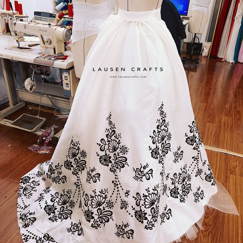 Silk Organdy Fabric with Black Embroidery For Audrey Hepburn Sabrina Wedding Dress