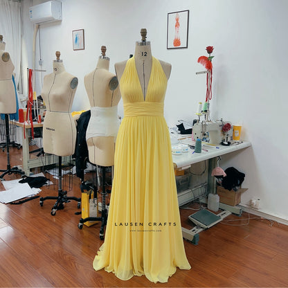 Blake Lively Inspired Yellow Chiffon Formal Prom Dress LausenCrafts Blake Lively Inspired Yellow Chiffon Formal Prom Dress LausenCrafts