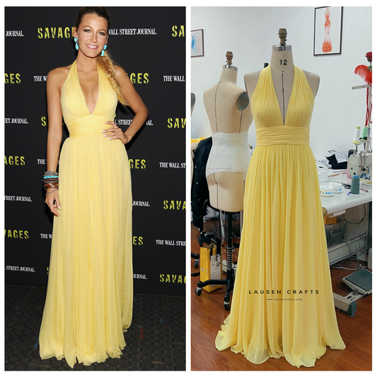 Blake Lively Inspired Yellow Chiffon Formal Prom Dress