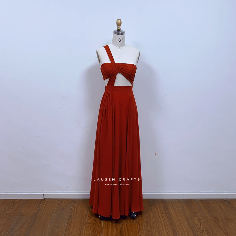 ciara orange dress Women's Red Ciara Asymmetrical Upcycled Cotton Jersey Midi Dress Made In France | Extra Small