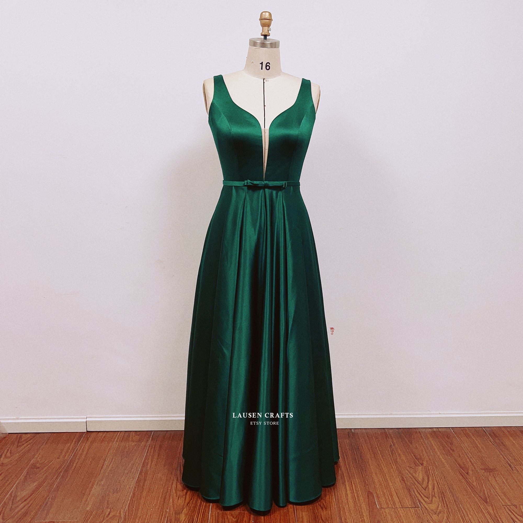 Dark Green Satin Formal Prom Dress – LausenCrafts