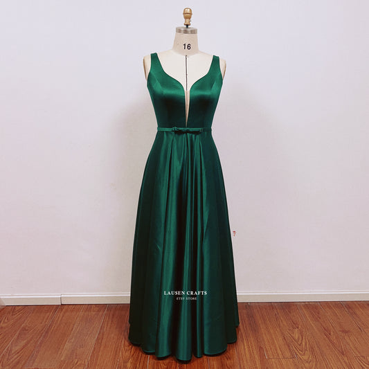 Dark Green Satin Formal Prom Dress