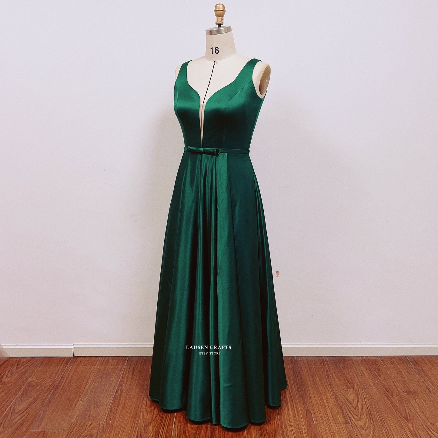 Dark Green Satin Formal Prom Dress