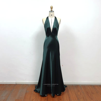 Dark Green Satin Formal Prom Dress Inspired By Paloma