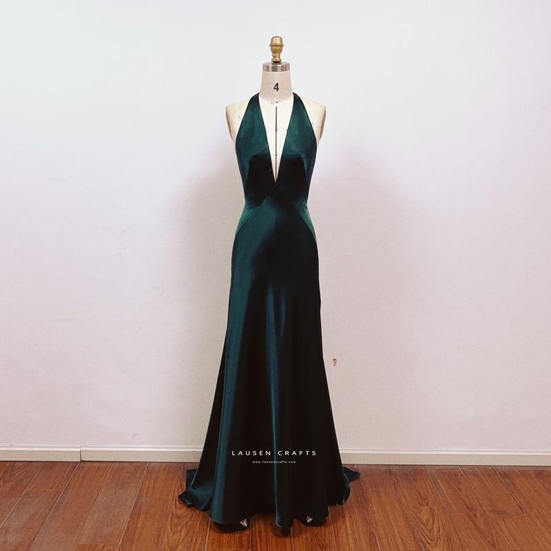 Dark Green Satin Formal Prom Dress Inspired By Paloma