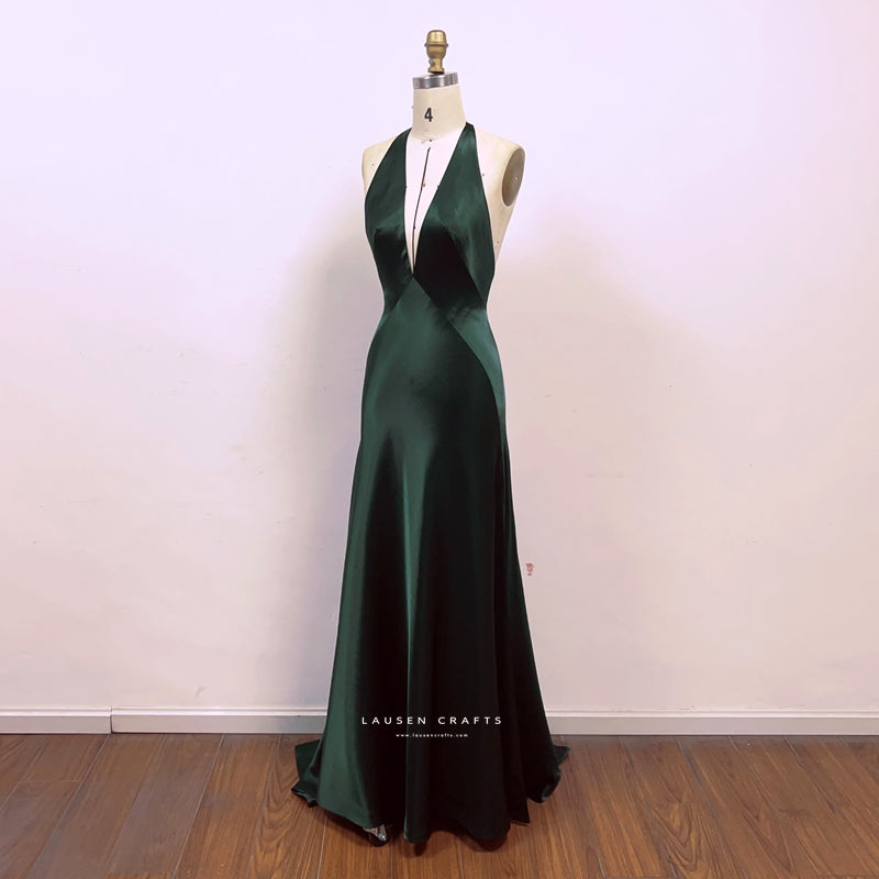Dark Green Satin Formal Prom Dress Inspired By Paloma