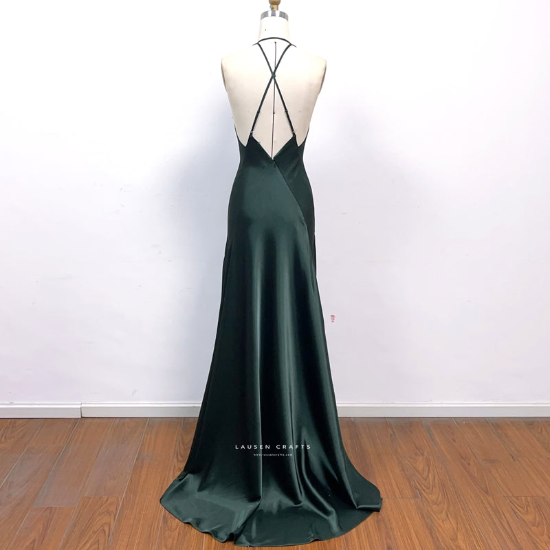 Dark Green Satin Formal Prom Dress Inspired By Paloma