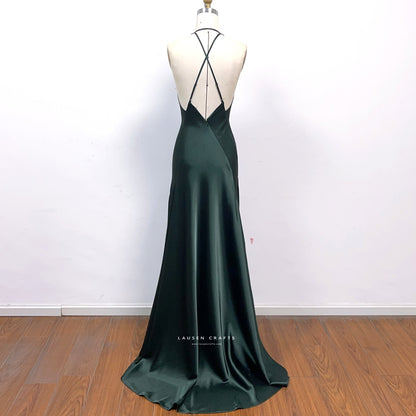 Dark Green Satin Formal Prom Dress Inspired By Paloma