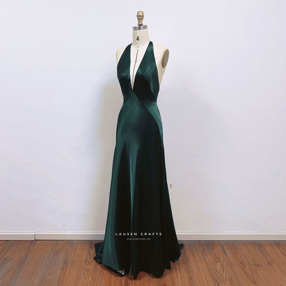 Dark Green Satin Formal Prom Dress Inspired By Paloma