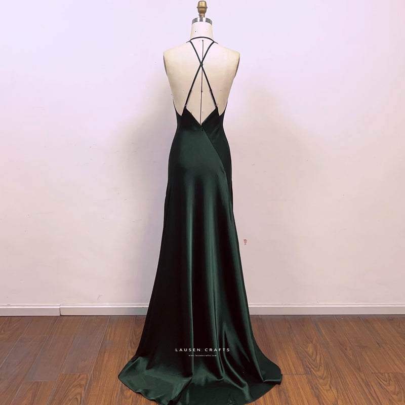Dark Green Satin Formal Prom Dress Inspired By Paloma