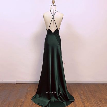 Dark Green Satin Formal Prom Dress Inspired By Paloma
