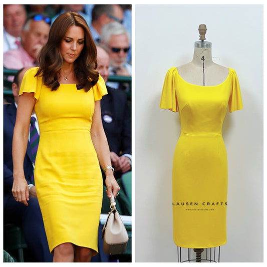 Kate Middleton Inspired Yellow Midi Cocktail Party Celebrity Dress