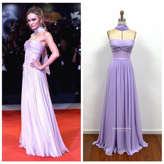 Lily-Rose Depp Inspired Lilac Chiffon Formal Prom Dress