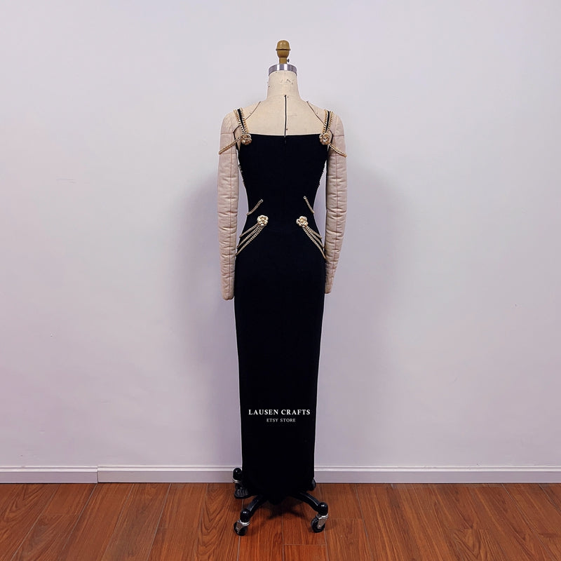 Lily-Rose Depp Inspired Black Dress with Gold Chains Met Gala 2019