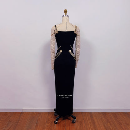 Lily-Rose Depp Inspired Black Dress with Gold Chains Met Gala 2019