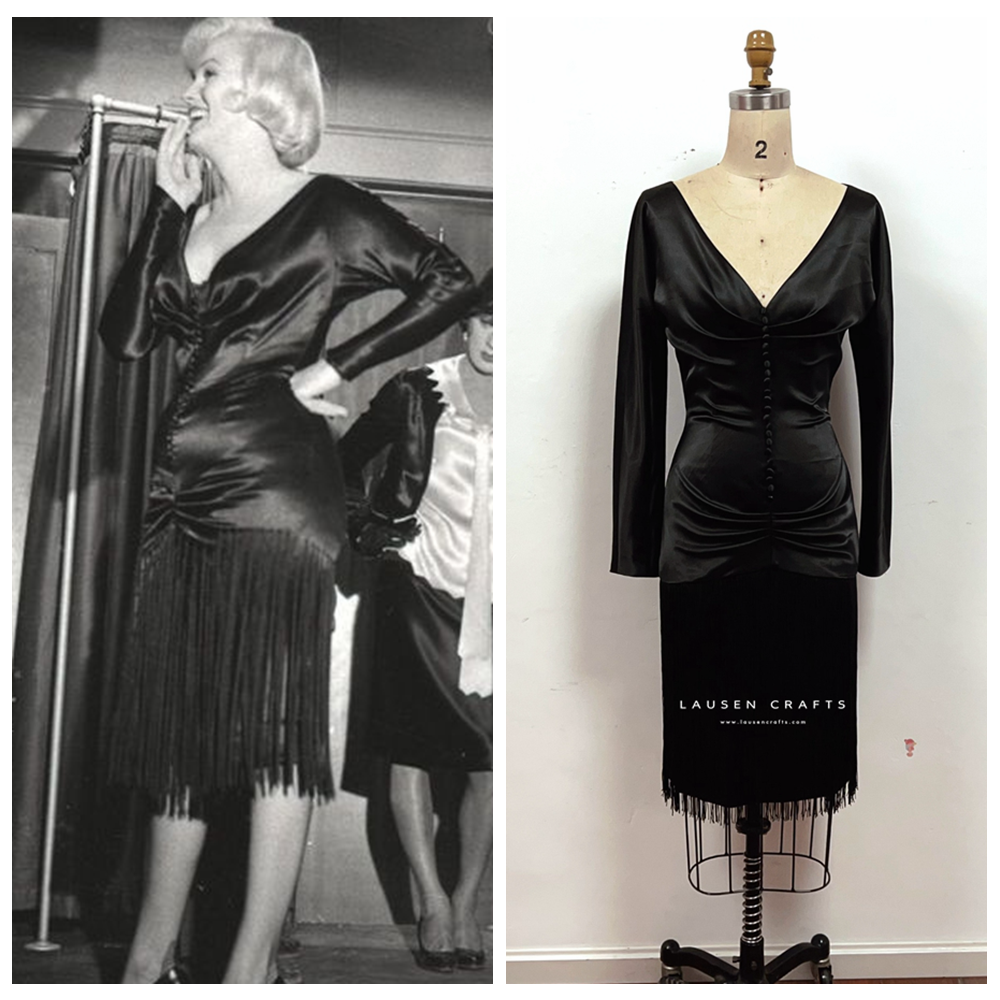 chinese dress ladies Marilyn Monroe Black Satin Fringe Dress Some Like It Hot 1950s Costume –  LausenCrafts