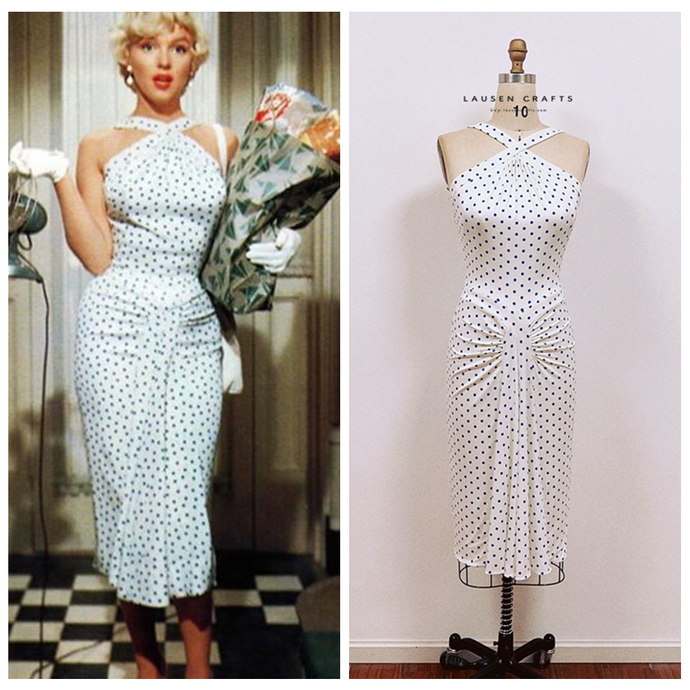 Marilyn Monroe White and Blue Polka Dot Dress The Seven Year Itch Cost – LausenCrafts