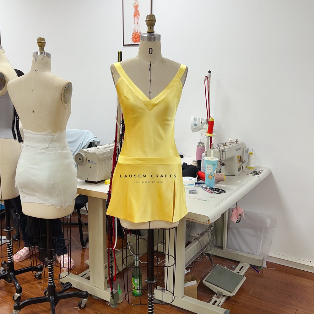 Sabrina Carpenter Yellow Mini Birthday Party Dress – LausenCrafts Sabrina Carpenter Yellow Mini Birthday Party Dress – LausenCrafts